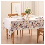 Elrene Home Fashions Poppy Wildflower Botanical Border Fabric Tablecloth, Rectangle, 60 inches X 120 inches