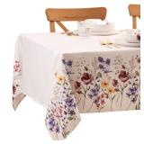 Elrene Home Fashions Poppy Wildflower Botanical Border Fabric Tablecloth, Rectangle, 60 inches X 120 inches