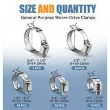 DLOUBLEIY 45PCS Hose Clamp Assortment Kit - Stainless Steel Hose Clamps with Worm Gear, Adjustable 1/4