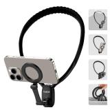Magnetic Neck Phone Holder for Recording, Hands Free POV/Vlog Video Filming, 4 in 1 Phone Chest Mount for Cooking/Riding/Indoor/Outdoor, Content Creator Essentials for iPhone Android GoPro DJ(Black)
