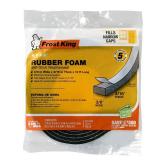 Frost King R338H Self-Stick Rubber Foam Weatherseal, 3/8"W, 3/16"T, Black|Blacks