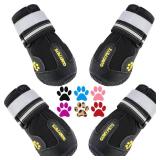 QUMY Dog Shoes for Large Dogs, Medium Dog Boots & Paw Protectors for Winter Snowy Day, Summer Hot Pavement, Water-Resistant in Rainy Weather, Outdoor Walking, Indoor Hardfloors Skid-Resistant Sole