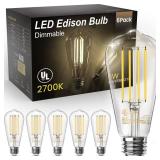 TJOY Edison Light Bulbs 60W Equivalent, Dimmable Vintage LED Light Bulbs, E26 Medium Base, Warm White 2700K, ST58, 8W, 800LM, 80+ CRI, Antique Decorative Filament LED Bulb, Clear Glass, 6 Pack