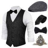BABEYOND 1920s Mens Gatsby Gangster Vest Costume Accessories Set Fedora Hat