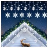 Aulanto Christmas Snowflake Lights, 14 Drops Cool White 11.48FT 168 LED Icicle Lights Waterproof with 8 Modes, Connectable for Eaves, Windows, Curtain, Indoor Outdoor Xmas Decorate