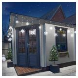 Aulanto Christmas Snowflake Lights, 14 Drops Cool White 11.48FT 168 LED Icicle Lights Waterproof with 8 Modes, Connectable for Eaves, Windows, Curtain, Indoor Outdoor Xmas Decorate
