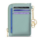 GIANCOMICS Slim Wallet Credit Card Holder Women, Light Green Rfid Blocking Small Card Case, Keychain Thin Pocket Curved Zipper Wallet, Travel Card Holder PU Leather ID Window, Ladies Female Gifts