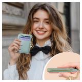 GIANCOMICS Slim Wallet Credit Card Holder Women, Light Green Rfid Blocking Small Card Case, Keychain Thin Pocket Curved Zipper Wallet, Travel Card Holder PU Leather ID Window, Ladies Female Gifts