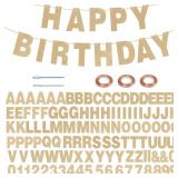 A 116 Pcs DIY Glitter Customizable Banner Kit Custom Banner Including 111 Letters and Numbers 3 Rope and 2 Threading Device for Personalized Decor for Birthday Banner (Champagne Gold)
