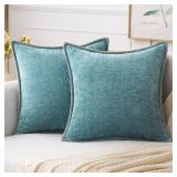 MIULEE Pack of 2 Couch Throw Pillow Covers 18x18 Inch Smoke Blue Farmhouse Decorative Pillow Covers with Stitched Edge Soft Chenille Solid Dyed Spring Pillow Covers for Sofa Bed Living Room