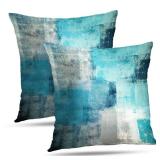 Alricc Set of 2 Turquoise and Grey Art Artwork Contemporary Decorative Gray Home Decorative Throw Pillow Covers Cushion Covers for Bedroom Sofa Living Room 18X18 Inches