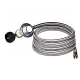 DOZYANT 12 Feet Universal QCC1 Low Pressure Propane Regulator Hose Replacement with Propane Tank Gauge, Stainless Steel Braided Hose for Most LP Gas Grill, Heater Fire Pit Table, 3/8" Female Flare