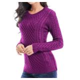 v28 Women Crew Neck Korea Knit Stretchable Elasticity Long Sleeve Sweater Jumper (M, Lightpurple)