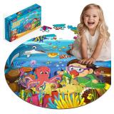 Floor Puzzles for Kids Ages 3-10 - Large 70 Piece Round Toddler Jigsaw Puzzles Toys - Preschool Learning Educational Gift (Ocean World)