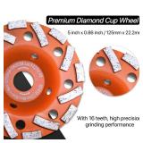 Wohenhao Dust Shroud for Angle Grinder 4.5-5 inch + Diamond Grinding Cup Wheel 5 inch, Universal Surface Grinding Shroud with Grinding Wheel for Concrete Surface, Cement, Marble, Rock, Granite