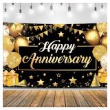 KatchOn, Happy Anniversary Banner Black and Gold - XtraLarge, 72x44 Inch | Happy Anniversary Decorations for Party, Happy Anniversary Backdrop | Happy Anniversary Sign, Wedding Anniversary Decorations
