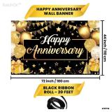 KatchOn, Happy Anniversary Banner Black and Gold - XtraLarge, 72x44 Inch | Happy Anniversary Decorations for Party, Happy Anniversary Backdrop | Happy Anniversary Sign, Wedding Anniversary Decorations