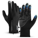 AURUZA Winter Gloves Men Women, Zipper Cycling Gloves Touch Screen, Windproof Warm Gloves Cold Weather, Anti-Slip Sports Gloves for Cycling Driving Running Hiking Climbing Skiing Sports Large