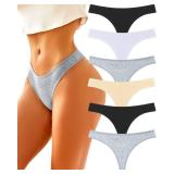 FINETOO 6 Pack Cotton Thongs for Women Breathable Low Rise Bikini Panties Womens Thong Underwear Sexy S-XL