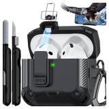 RFUNGUANGO for AirPods 4th Generation Case, Compatible with AirPods 4th Generation Case (2024), Military-Grade Drop Protection, Comes with Cleaning Kit, Comes with Phone Holder Function -Black