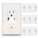USB Outlet with Night Light Fast Charge - 4.8A USB Electrical Outlet, 15 Amp Receptacle Outlet with Type C Port Tamper Resistant Receptacle Wall Plate for Kitchen Bathroom (10-Packs) - Retail: $136.07