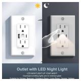 USB Outlet with Night Light Fast Charge - 4.8A USB Electrical Outlet, 15 Amp Receptacle Outlet with Type C Port Tamper Resistant Receptacle Wall Plate for Kitchen Bathroom (10-Packs) - Retail: $136.07