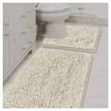 H.VERSAILTEX Bathroom Rugs Luxury Chenille Mat Set, Soft Plush Shower Rug + Toilet Mat, Microfiber Shaggy Carpet, Super Absorbent Mats, Machine Washable Bath Mat Curved Set, 32" x 20"/20" x 20", Cream