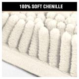 H.VERSAILTEX Bathroom Rugs Luxury Chenille Mat Set, Soft Plush Shower Rug + Toilet Mat, Microfiber Shaggy Carpet, Super Absorbent Mats, Machine Washable Bath Mat Curved Set, 32" x 20"/20" x 20", Cream
