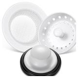 Mudder 3 Pcs Kitchen Sink Drain Strainer and Stopper Stainless Steel Garbage Disposal Plug with Handle Universal Anti-Clogging Kitchen Sink Filter Sieve Basket Strainer(Porcelain White)