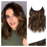 REECHO Invisible Wire Hair Extensions with Thinner Softer Lace Weft (Chocolate Brown with Golden Highlights, 12 Inch (Pack of 1))