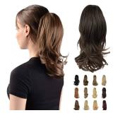 SOFEIYAN 13" Ponytail Extension Long Curly Ponytail Clip in Claw Hair Extension Natural Looking Synthetic Hairpiece for Women, Black/Medium Chestnut Brown Mix