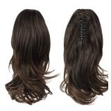 SOFEIYAN 13" Ponytail Extension Long Curly Ponytail Clip in Claw Hair Extension Natural Looking Synthetic Hairpiece for Women, Black/Medium Chestnut Brown Mix