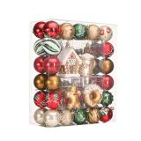 DecorbyHannah Gingerbread Man Christmas Ornaments Set,100ct Shatterproof Red Green Gold Christmas Tree Ornaments Bulk with House,Assorted Decorative Hanging Ball Ornaments for Xmas Tree Decoration