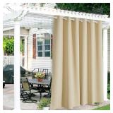 RYB HOME Outdoor Curtains for Patio - Waterproof Blackout Solar Curtains for French Door Porch Pergola Cabana Outdoor Shower Arbor Balcony Deck, 84 inch Wide x 95 inch Long, 1 Pc, Bistotti Beige