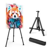 Art Painting Artist Easel Stand, Portable Adjustable Aluminum Metal Tripod Display Easel with Bag, Height from 17 to 66 inch for Table-Top/Floor Drawing and Displaying, Black
