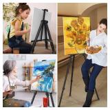 Art Painting Artist Easel Stand, Portable Adjustable Aluminum Metal Tripod Display Easel with Bag, Height from 17 to 66 inch for Table-Top/Floor Drawing and Displaying, Black