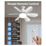 PUSU 20.5" Ceiling Fans with Light, Low Profile LED Socket Fan Lamps with E26 Base, 3 Colors Dimmable Lighting for Bedroom, Kitchen, Garage, Living Room, Storeroom, Basement, Flush Mount (White)