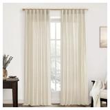 XTMYI Tan Beige Curtains 84 Inches Long for Living Room,Sheer Linen Hooks Pleated Back Tab Light Filtering Semi Opaque Curtains for Bedroom,Set of 2 Panels
