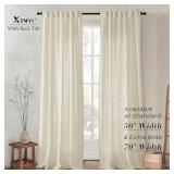 XTMYI Tan Beige Curtains 84 Inches Long for Living Room,Sheer Linen Hooks Pleated Back Tab Light Filtering Semi Opaque Curtains for Bedroom,Set of 2 Panels