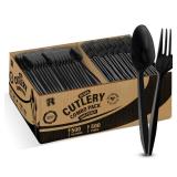 1000 Pcs Black Plastic Utensils Set - 500 Forks And 500 Teaspoons, Plastic Forks And Spoons Set - Bulk Black Cutlery Set