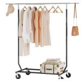 Tajsoon Clothing Rack Heavy Duty Clothes Rack Garment Rack with Wheels and Extendable Rod, Clothing Rack Max Capacity 250lbs, Industrial Rolling Rack with Bottom Shelf, Black