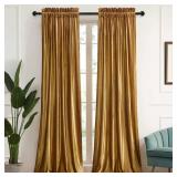 PRIMROSE Gold Curtains 84 inch for Living Room Velvet Blackout Rod Pocket Window Drapes Treatment Semi Room Darkening Decor Golden Curtains for Bedroom Set of 2 Panels