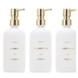 HOMCDALY Shampoo and Conditioner Dispenser, 21oz 3-Pack Refillable Pump Bottles, Shampoo Container, Empty Pump Bottle, Bathroom Shower Dispenserï¼21oz-White&Goldï¼