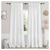 White Linen Curtains 84 inches Long for Bedroom Back Tab Light Filtering Privacy Sheer White Curtains Modern Farmhouse Coastal Decor White Cotton Textured Gauze Curtain for Living Room 2 Panels