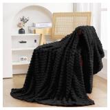 Puncuntex Black Throw Blanket 50"Ã60" inches Fuzzy 3D Jacquard Decorative Flannel Fleece Super Soft Plush Cozy Blanket for Couch Sofa Chair Lightweight