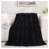Puncuntex Black Throw Blanket 50"Ã60" inches Fuzzy 3D Jacquard Decorative Flannel Fleece Super Soft Plush Cozy Blanket for Couch Sofa Chair Lightweight