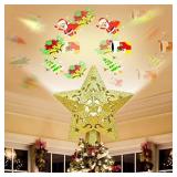 Christmas Tree Topper Star LED Projector with Rotating Colorful Christmas Elements Pattern, 3D Hollow Sparkling Xmas Tree Toppers, Plug in Star Topper for Home Holiday Christmas New Year Tree Decor