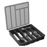 Lifewit Silverware Organizer with Lid, Covered Utensil Tray for Kitchen Drawer and Countertop, Plastic Cutlery and Flatware Storage Box for Spoons Forks Knives Holder Case, 6 Compartments, Black