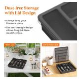 Lifewit Silverware Organizer with Lid, Covered Utensil Tray for Kitchen Drawer and Countertop, Plastic Cutlery and Flatware Storage Box for Spoons Forks Knives Holder Case, 6 Compartments, Black