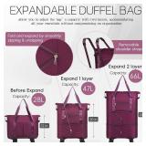 VOOWO Duffel Bag with Wheels - Rolling Foldable Expandable Duffle Bag with Wheels for Travel, Rolling Luggage Bag Carry On Travel Bag with Wheels, Large Wheeled Overnight Weekender Bag (Deep Purple)